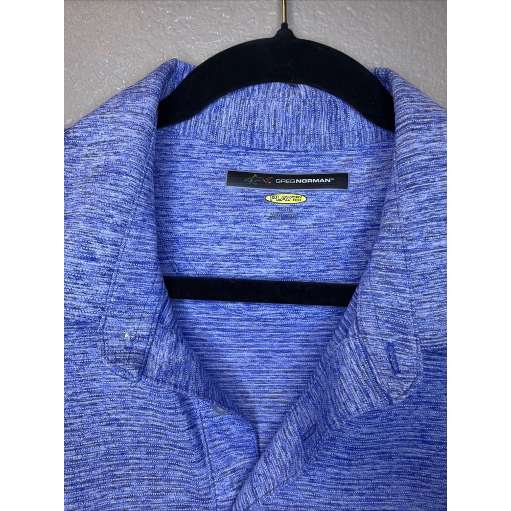 Polo Greg Norman Men's XL Blue Play Dry Golf Shark Logo Short Sleeve Shirt - Picture 2 of 4